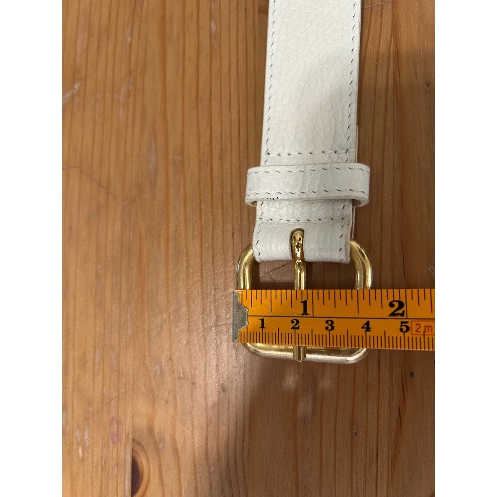 Talbots White/Ivory S Pebble Leather Belt Gold Buckle Made in Italy Quiet Luxury